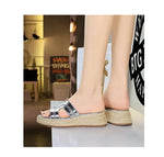 Spring 2025 Women's Slippers Hollow Out Strap Waterproof Thick Heel Woven Rope Country Style Slip-On Shoes Polyurethane Material