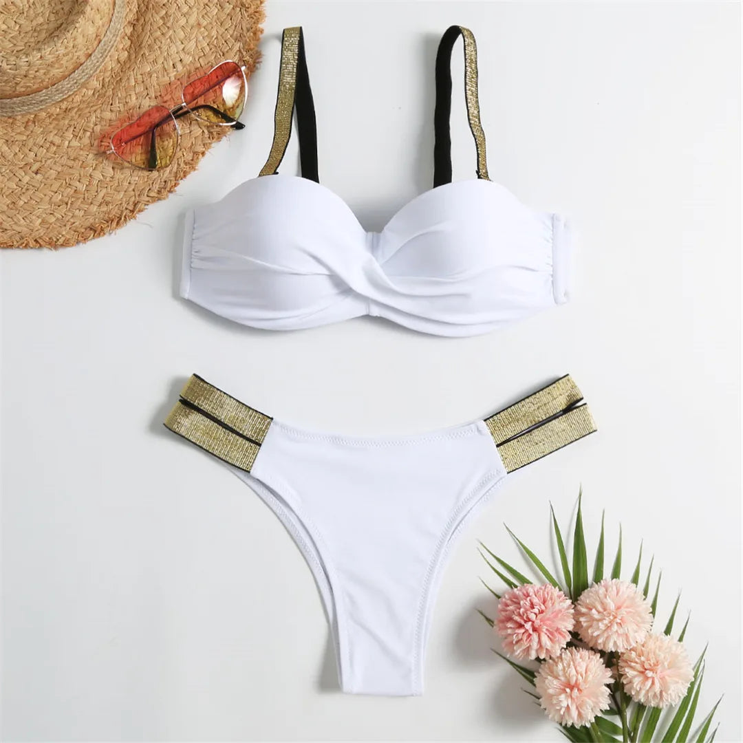 New S - XL Bra Bikini Push Up Swimsuit Female Swimwear Women Two-Pieces Bikini Set With Cup Bather Bathing Suit Swim Lady V2310