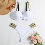 New S - XL Bra Bikini Push Up Swimsuit Female Swimwear Women Two-Pieces Bikini Set With Cup Bather Bathing Suit Swim Lady V2310