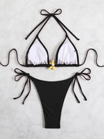 Sexy Black Micro Bikini 2025 Women Starfish Ornament Push Up Bra Tie Side Thong Swimsuit Summer Bathing Suit Holiday Swimwear
