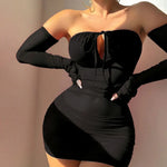 Sexy Beauty Transparent Bra Lace-Up Tight Dress With Gloves Lingerie Sets Women Off-the-shoulder Sexy Underwear Pajamas