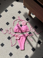 DEKA Pink 3D Flower Bandeau Bikinis Sets 2026 Sexy Swimsuit Women String Micro thong Swimwear Bathing Suit Beach Wear Bikini