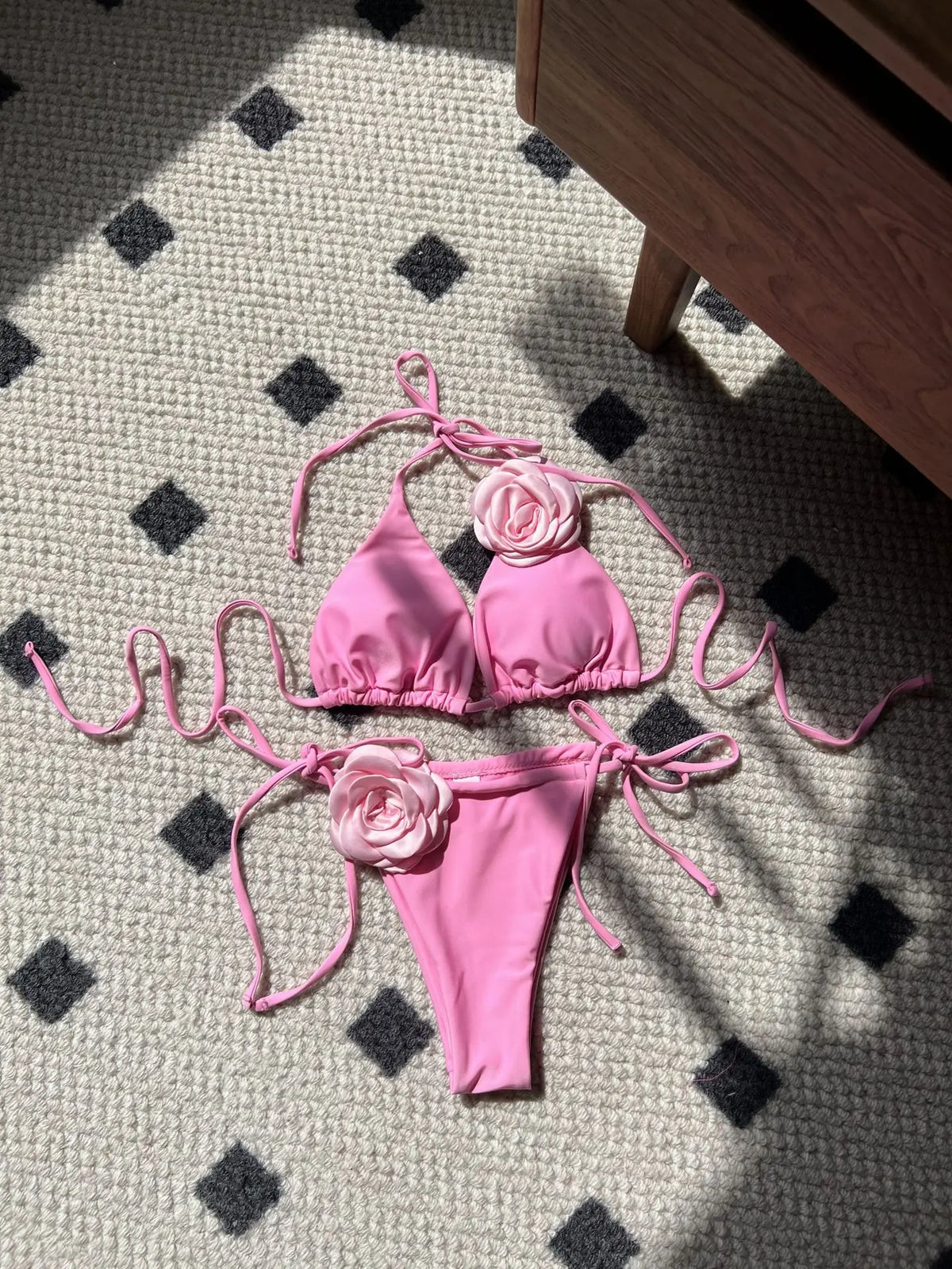DEKA Brazilian Thong 3D Flowers Bikini Set Women Swimwear Bandeau High Cut Female Swimsuit Bather Bathing Suit