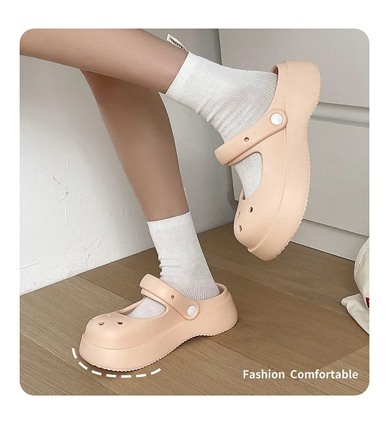 Fashion Mary Jane Garden Shoes Woman Platform Slippers Cute DIY Thick Sole Girls Summer Indoor Beach Slides Ladies Footwear