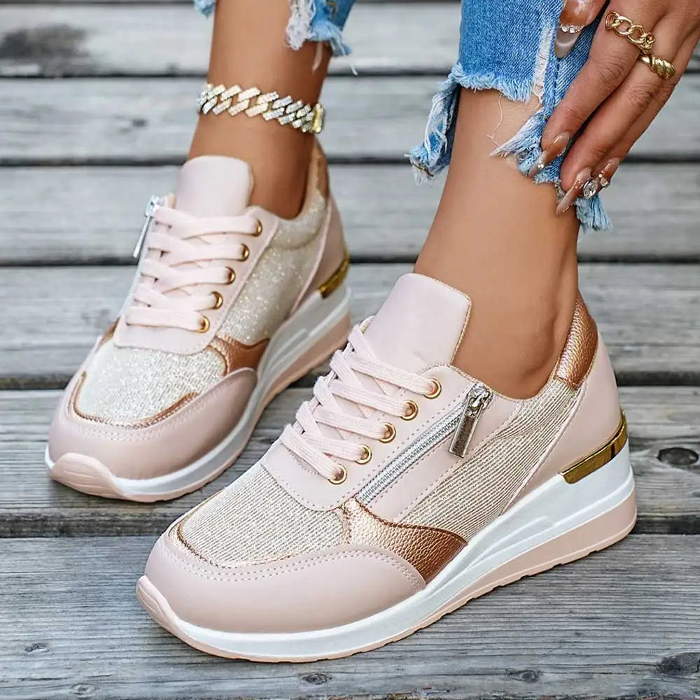 EUR Size 44 Leisure Black Wedges Trainers Sneakers Summer Pink 5.5cm Heels Comfy Walking Casual Shoes Women Daily Wear Footwear