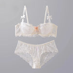 MOYISU Summer Lingerie Set Sheer French Lace Minimiser Bra Briefs Ultra Thin Sexy Women's Underwear Big Bust Sexy Tushy & Panty