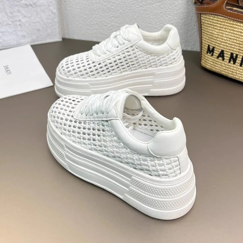 Women's Low Cut Breathable Hollow Out Sneakers Summer Fashion Casual Shoes Thick Bottom Lightweight Versatile