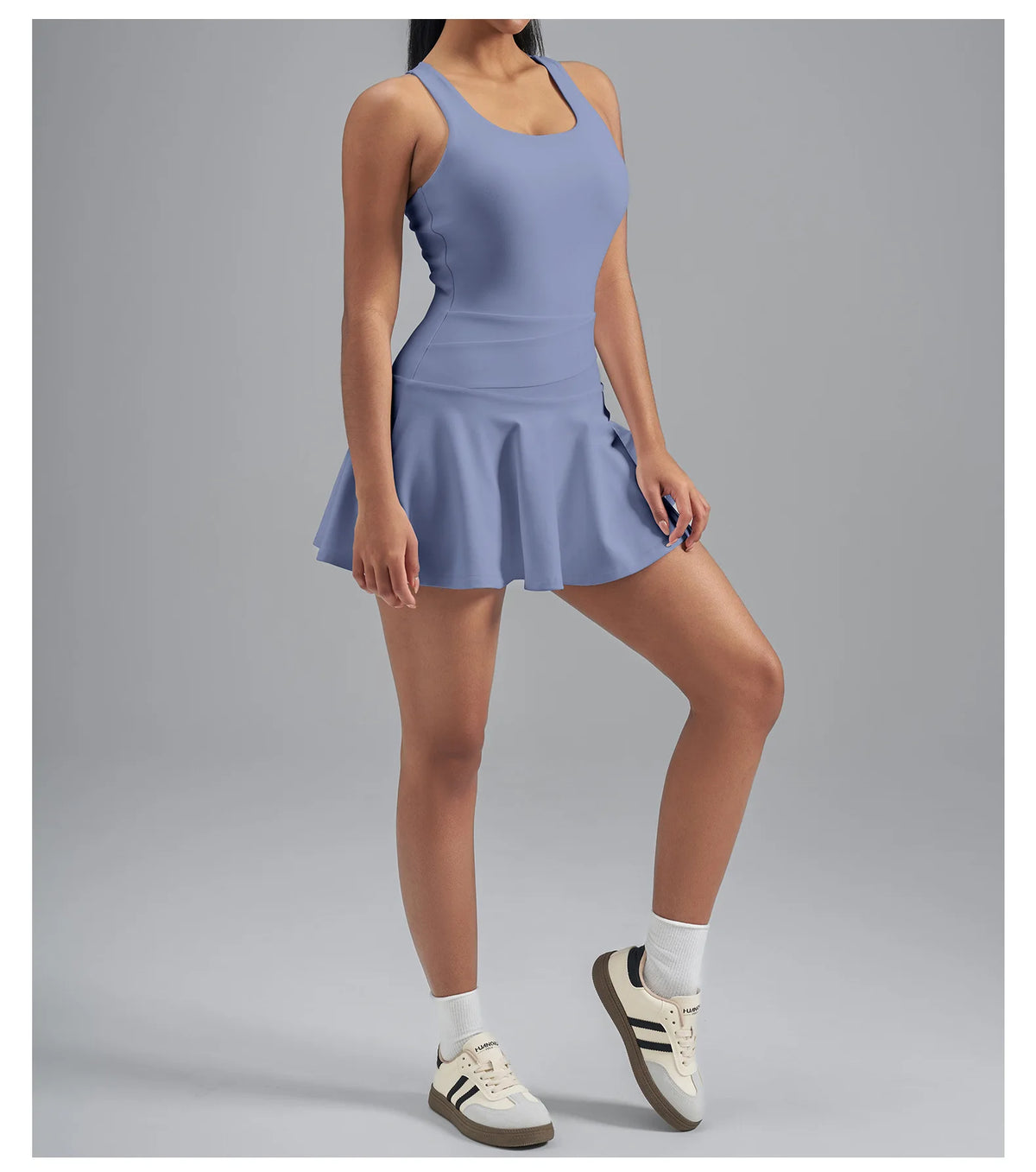 Women's Color Blocked Tennis Dresses Women Hollow Back Cross One Piece Sports Suits Built in Shorts with Pocket Yoga Golf Skirt