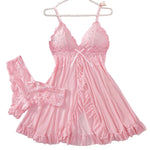 New Sexy Pink Lingerie Set Erotic Bra Nightdress Women Thong, Attractive, Breathable, Romantic Sexy Comfortable Sleepwear &Dress