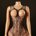 Sexy Bodysuit With Hollowed-out Chest Mesh Sexy One-piece Jacquard Open-crotch Halter Neck Backless Deep V Sleeveless Charm 57AF