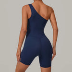 Summer One Shoulder Yoga Short Jumpsuit Women Sexy Cut Out Backless Scrunch Booty One Piece Suit Gym Workout Fitness Clothes