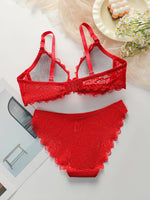 New Fashion Red Lace Set Sexy Lingerie Set 2-piece Solid Color Women's Underwear Set J3431