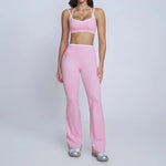 Tight Naked Yoga Shorts Suit Women Double Strap Sports Bra High Waist Flare Leggings Fitness Suit Gym Running Workout Clothes