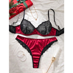 Valentine Sexy Lingerie Black Lace Splicing Underwear Women Set Ultra Thin Luxury Intimate Lingerie 3-point Transparent Bra Set