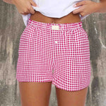 Teen Girls Plaid Shorts Elastic Waistband Pull-On Casual Lounge Summer Outfit Red Blue Color Women's Fashion