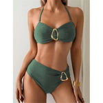 S - XL Metal Ring Halter Female Swimsuit High Waist Bikini Women Swimwear Two-Pieces Bikini Set Bather Bathing Suit Swim V6933