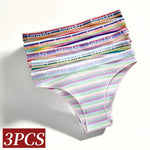 3Pcs/Set Cotton Panties For Women Colorful Striped Underwear Low Waist Briefs Breathable Underpants Female Sexy Lingerie M-XXL