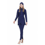 3Pcs/Set Women Split Swimsuit Front Skirt Secure Zipper Closure UV Protection Tops Long Swimming Trousers Set With Headscarf
