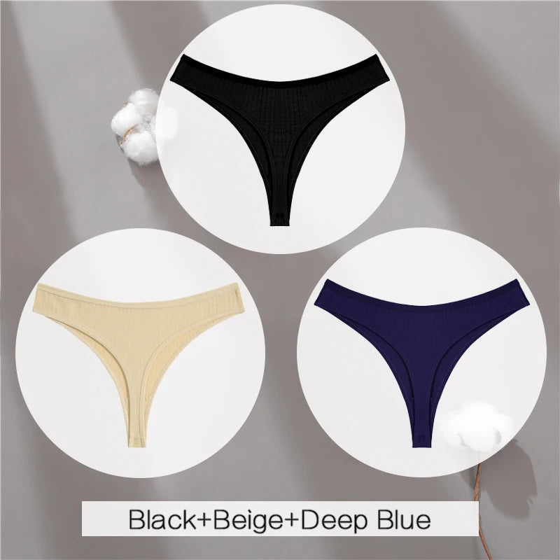 3Pcs/Set Women Cotton G-String Panties Female Low Rise Thongs Ladies Sexy Bikini 7 Solid Color Girl Soft M-XL Intimates Lingerie