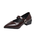 Mid-length Single Shoes Spring and Summer New Fashion Belt Buckle Pointed Toe Comfortable Shallow Toe Leather Shoes