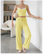 Women's Yoga Sets Yellow Patchwork Slimming Sports Tank Top Summer Gym Training Suit High Waist Wide Leg Pants Fitness Outfits