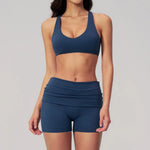 Women Two Piece Gym Yoga Sets Back Cross Sports Bra Pleate High Waist Short Fitness Suit Outdoor Running Camisole Tops Outfits