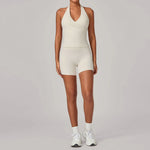 Women's Seamless Yoga Fitness Sets Sports Halter Neck Backless Vest Hip-lifting Slim Fit Shorts Suits Running Workout Gym Sets