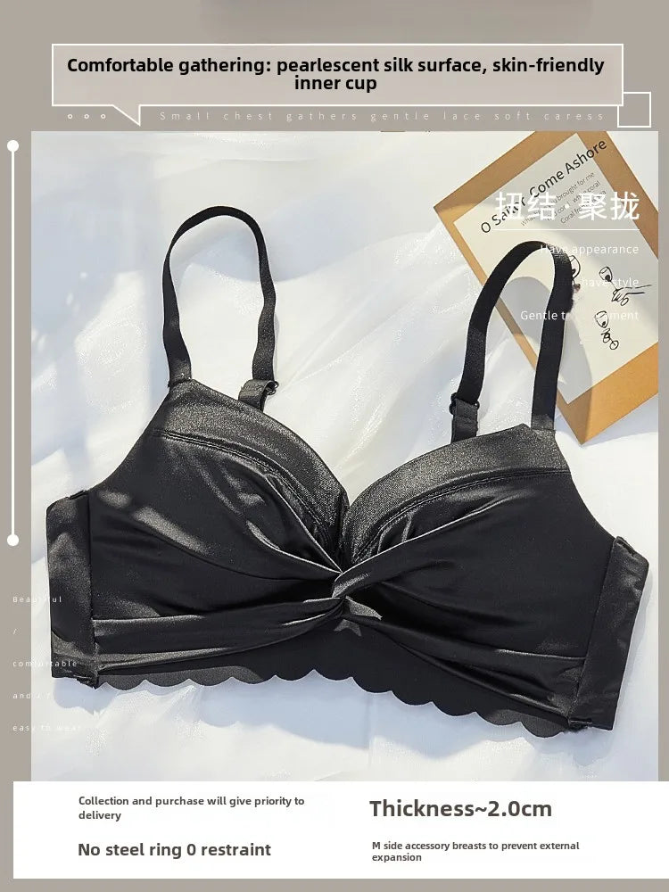 MOYISU Lingerie Women's Small Chest Gathering Summer No Underwire Retraction Breast Anti-sag Flat Bra Cover Underwear Set