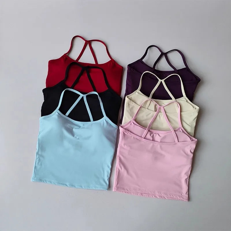 Women's Slim Fit Nude Sports Bra Yoga Fitness Vest Skin Friendly Pilates Top Beautiful Back Design Suspension Yoga Fitness Top