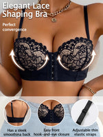 Floral Lace Women Bra Front‑Closure Shaping Lift Push‑Up Bra Side‑Smoothing Comfort Sexy Lingerie
