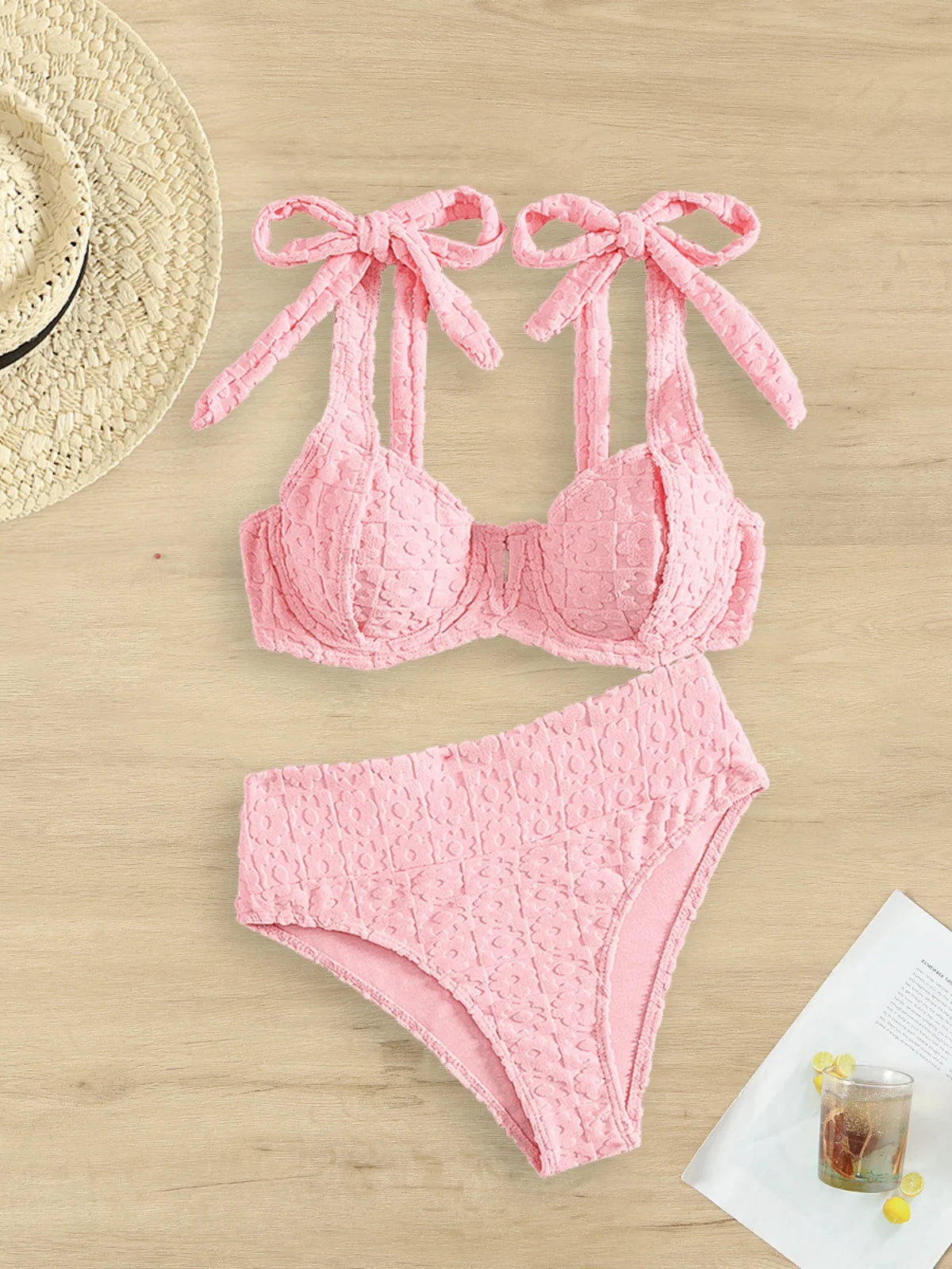Sexy yellow bikini set 2026 women tie strap push up underwire high wiast swimsuit summer bathing suit two piece swimwear biquini