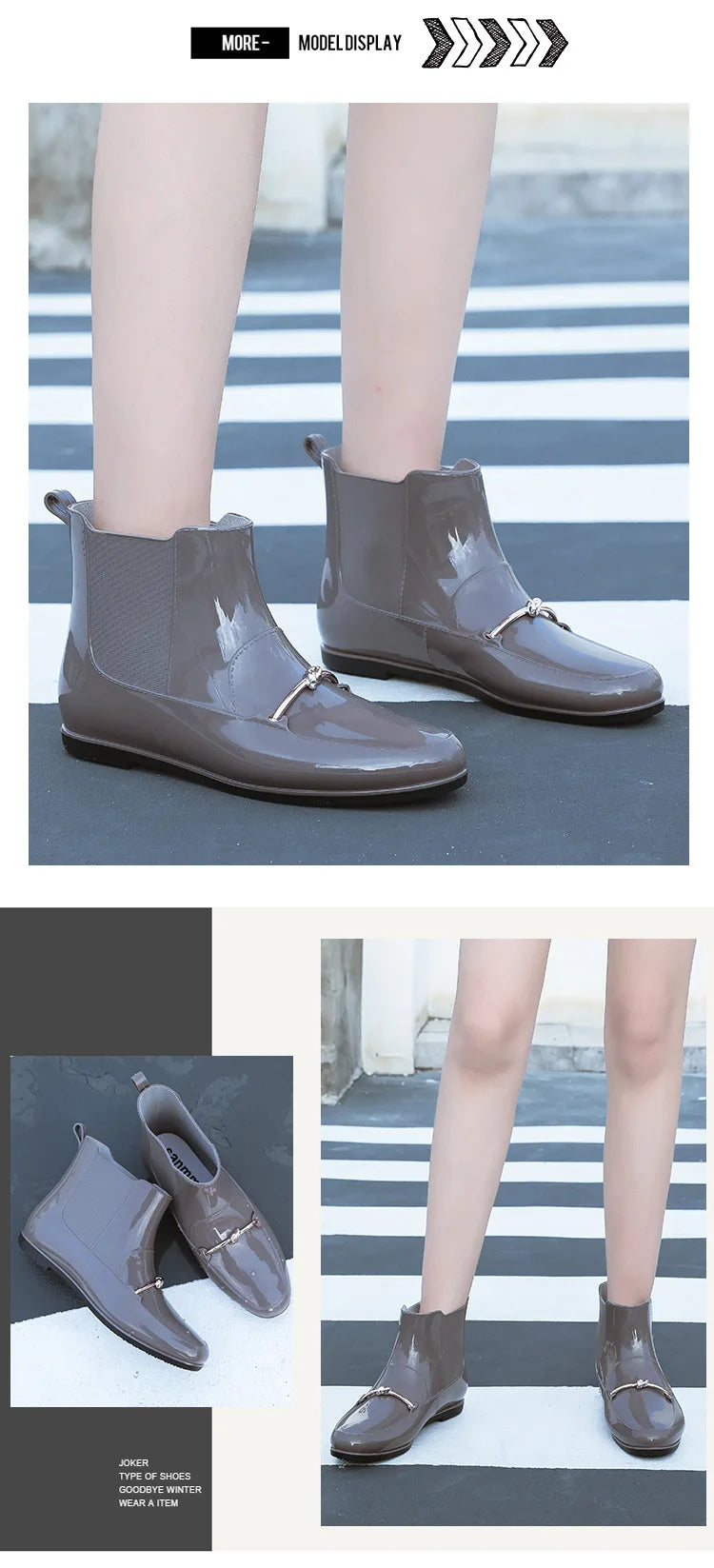 Women Rainning Boots Fashion Ladies Walking Waterproof Ankle Rubber Rainboots Casual Thick Bottom Low Heel Short Boot 2024