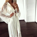 Sleepwear Women's Bathrobe Sexy Lingerie Lace Satin Kimono Sleep Long Dress Robes Pajamas Nightgown