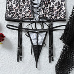 Toucheart Erotic Lingerie Hot Girl Sexy Leopard Print Suspender See-through Lace Waist Shaping Luxurious Hot Underwear Split Set