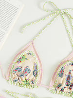 Floral Print Halter Ruffle Frilled Bikini Women Thong Swimwear Female Swimsuit Two-pieces Bikini Set Bathing Suit Swim Beachwear