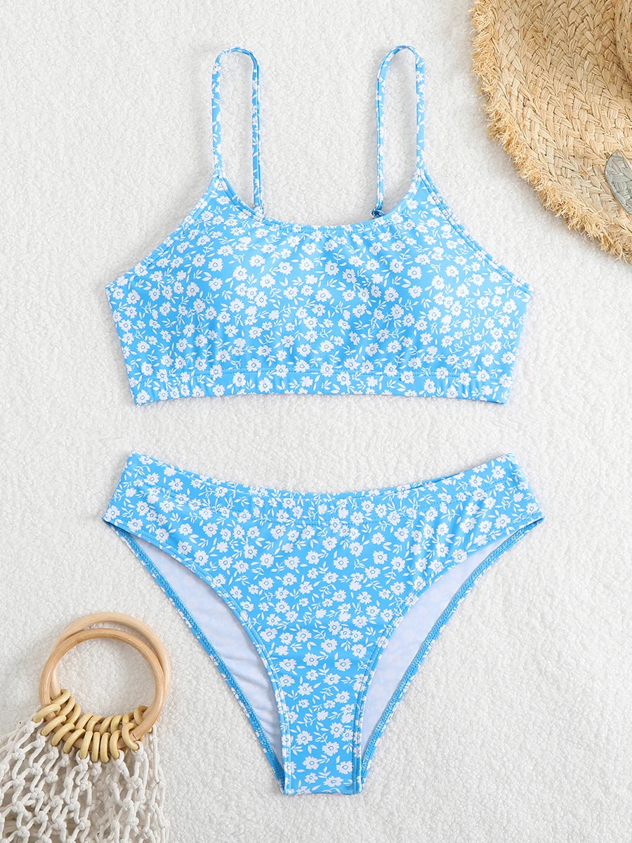 2025 Strappy Bikini High Waist Swimsuit Women Sexy Printed Swimwear Female Bathers Swimming Bathing Swimming Swim Suit Beachwear