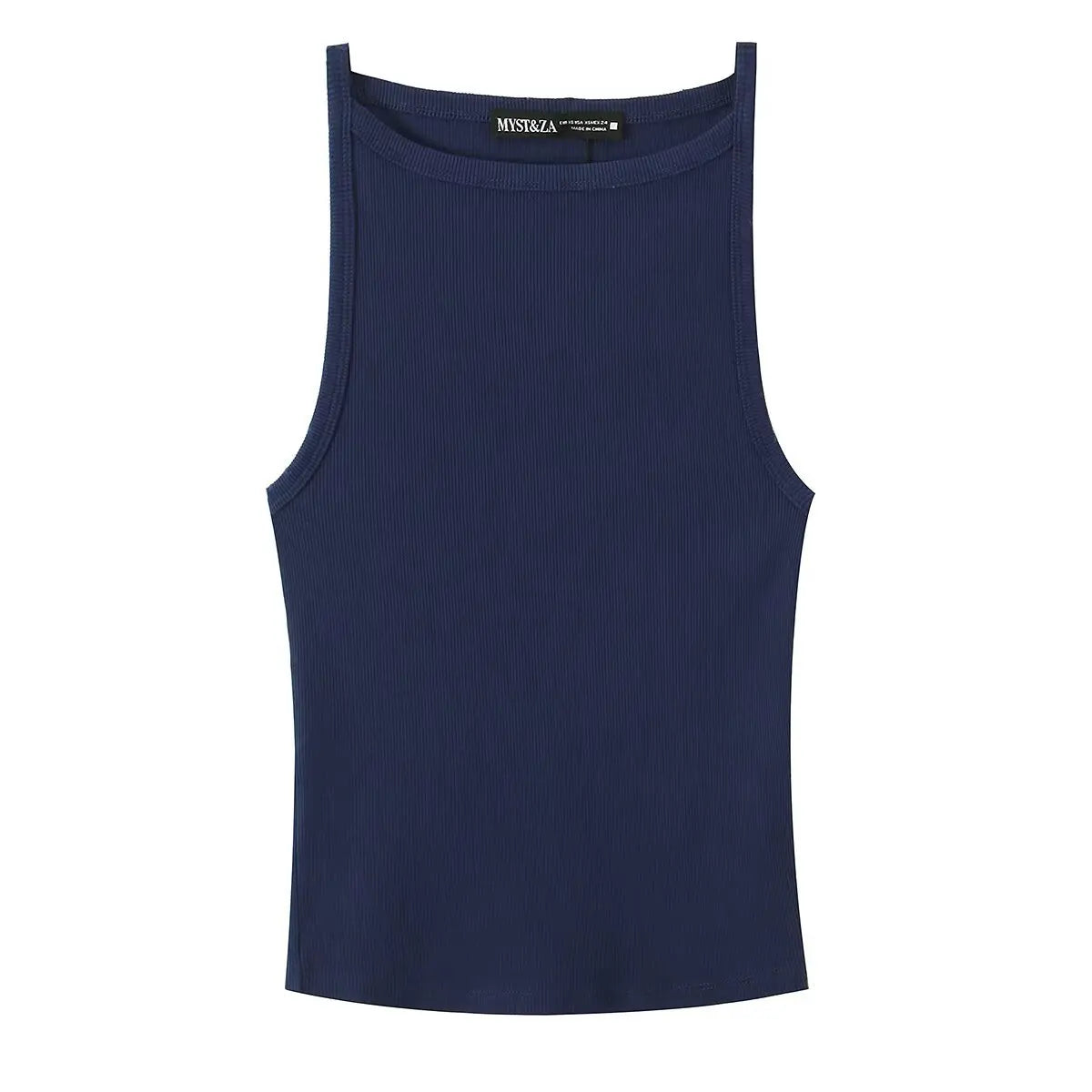 Women's Fashion Halter Neck Top Solid Color Round Neck Women Ribbed Slim Fit Wide Strap Sleeveless Top Casual Basic Tops WCQ7