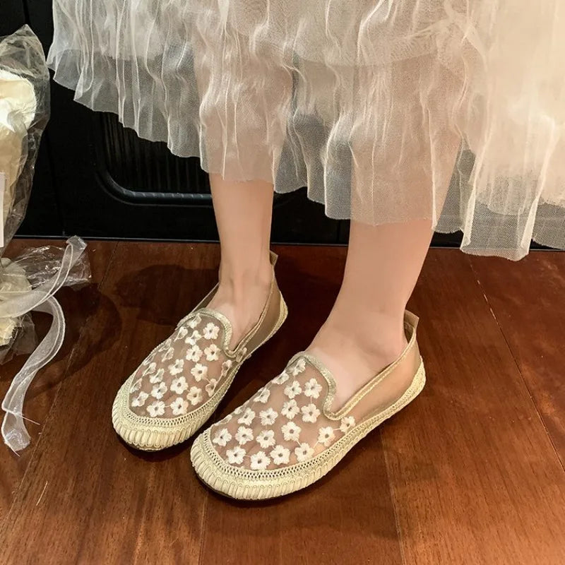 Fashion SummerBreathable Shoes 2026 New in Light Casual Offer Flat Flowers Rhinestone Ladies Footwear