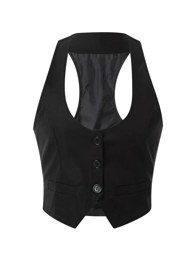 Women WaistcoatVintage Sleeveless V Neck Button Down Vest Blazer Fashion Top