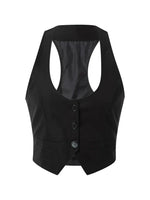 Women WaistcoatVintage Sleeveless V Neck Button Down Vest Blazer Fashion Top