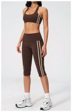 Summer Color Blocked Yoga Sets Women Slim Sports Bra High Waist Pants Fitness Suits Outwear Gym Running Push Up Workout Clothes