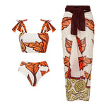 2024 Women Swimwear 2PC Cover-up Swimsuit Ruffle Solid Printed Deep V One-piece Monokini Kimono Bikini Suit Summer Beachwear