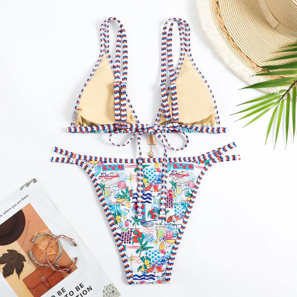 Swimming Suit for Women Bikini Set 2026 Sexy Boho Style Geometric Ethnic Print Swimsuit Beach Bathing Suit Thong Micro Swimwear