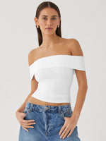 Elegant Women's Crop Top Solid Color Slash neck Top Lady Y2K Streetwear Fashionable Slim Fit Tee Summer Outfit Women's Clothes