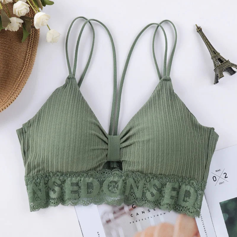 U Back Tank Top For Women Wireless Crop Top Lace Underwear Backless Bra Sexy Lingerie Padded Camisole