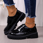 Women Patent Leather Oxford Shoes Lace Up Chunky Lug Sole Round Toe Platform Casual Office Daily Shoes