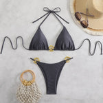 Sexy Thong Bikinis Sets Two Pieces Swimsuit Metal Hoops Link Swimwear Female Brazilian Biquini Triangle Beach Wear Bathing Suit
