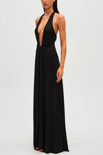 Sexy Deep V Halter Neck Long Dress Women Elegant Bandage Patchwork Luxury Evening Dresses Solid Color Hot Girls Party Vestidos