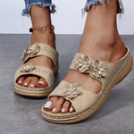 Women's Flower Decorated Slides Perforated Breathable Open Toe Slippers Thick Sole Comfort Casual Outdoor Shoes