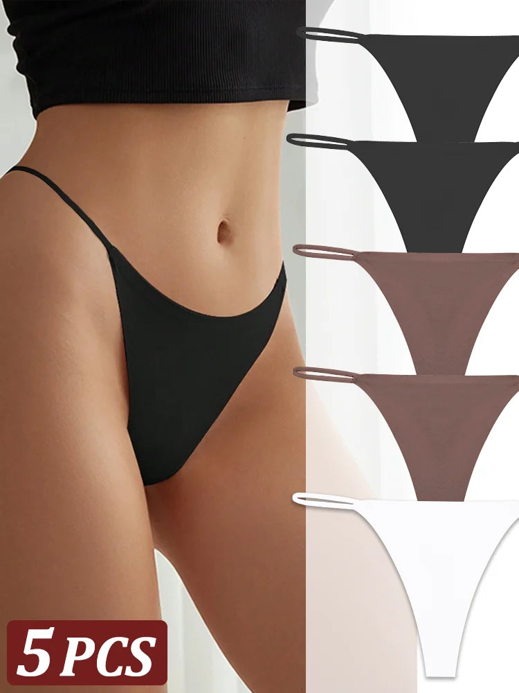 5PCS Seamless Thong Women Invisible Thin Strap Low Waist High Stretch Flexibility Panties Sexy Underwear Ladies Briefs T-back